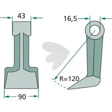 Hammer blade 43/90mm, hole 16.5mm