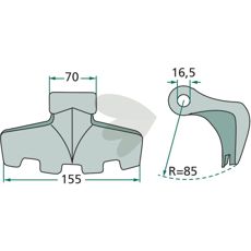 Hammer blade 70/155mm, hole 16.5mm