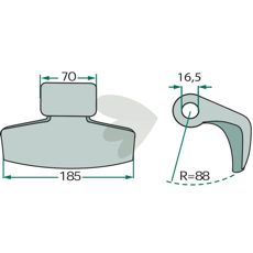 Hammer blade 70/185mm, hole 16.5mm