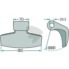 Hammer blade 70/185mm, hole 20.5mm