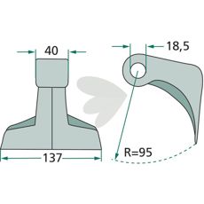 Hammer blade 40/137mm, hole 18.5mm