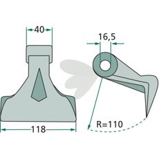 Hammer blade 40/118mm, hole 16.5mm