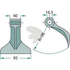 Breaker hammer 40/95mm, hole 16.5mm
