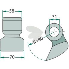 Breaker hammer 58/70mm, hole 31mm - 3001780