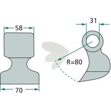 Hammer blade Agrimaster with dimensions 58/70 mm and a hole of 31 mm for powerful performance.