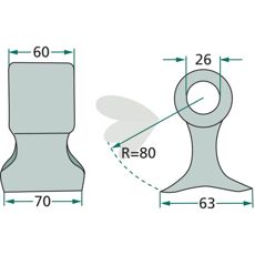 Hammer beater 60/70mm, hole 26mm