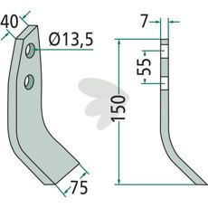 Impact knife Taarup 75X150mm hole 13.5 mm