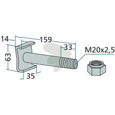Screw with nut M20x2.5x159 mm