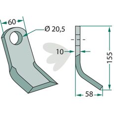 Y-blade Zappator, Maschio 60X155mm, hole 20.5mm