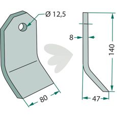 Blade knife OMARV et al. 80X140mm hole 12.5 mm