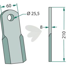 Knife straight, Fits: Maschio Hole 25.5mm