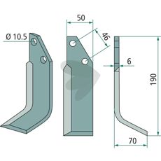 Rotavator knife Adriatica c-c 46mm hole 10.5mm