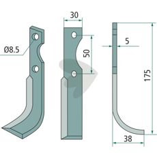 Rotavator knife Adriatica c-c 50mm hole 8.5mm