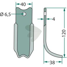 Rotavator knife Agria c-c One holemm hole 6.5mm