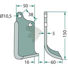 Rotary Tiller Knife Agria c-c 38mm hole 10.5mm