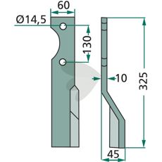 Rotor Harrow Tine Alpego c-c 130mm hole 14.5mm
