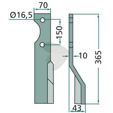 Rotor Harrow Tine Alpego c-c 150mm hole 16.5mm