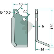 Rotary Tiller Knife B.C.S. c-c 27mm hole 10.5mm