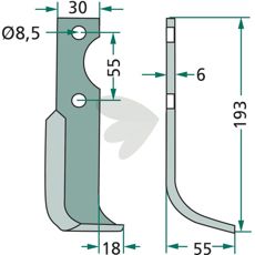 Tiller blade Ferrari, B.C.S. center-center 55mm hole 8.5mm
