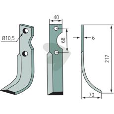 Tiller blade Benassi S.308 center-center 68mm