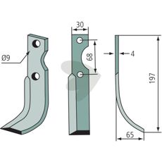 Tiller blade Grillo (Pinza), Benassi center-center 68mm hole 9mm