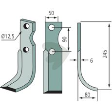 Rotary Tiller Blade Bertolini / Nibbi c-c 90mm hole 12.5mm