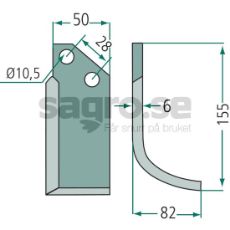 Rotary Tiller Blade Bertolini / Nibbi c-c 28mm hole 10.5mm