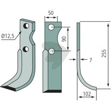 Rotary Tiller Blade Ferrari etc. c-c 90mm hole 12.5mm