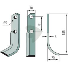 Rotary Tiller Blade Bertolini / Nibbi c-c 81mm hole 9mm