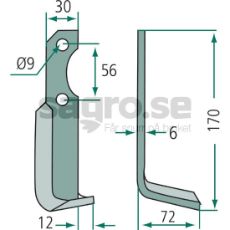 Rotary Tiller Blade Bertolini / Nibbi c-c 56mm hole 9mm