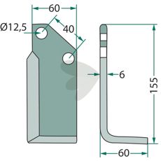 Rotary Tiller Blade Breviglieri c-c 40mm hole 12.5mm