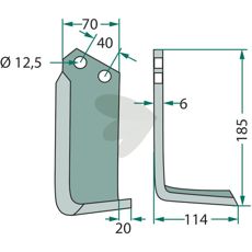 Rotary Tiller Blade Breviglieri c-c 40mm hole 12.5mm