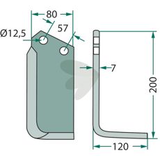 Rotary Tiller Blade Breviglieri c-c 57mm hole 12.5mm