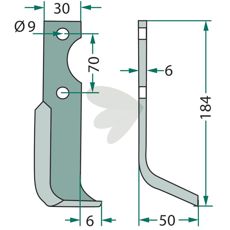 Rotary Tiller Blade Breviglieri c-c 70mm hole 9mm