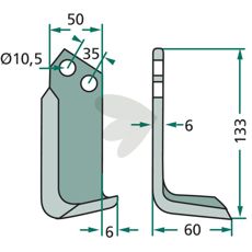 Rotary Tiller Blade M.E.A.A.T. etc. c-c 35mm hole 10.5mm