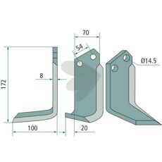 Rotavator knife Carraro (Antonio) c-c 54mm hole 14.5mm