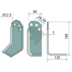 Rotavator knife Agritalia / Carraro c-c 34mm hole 12.5mm