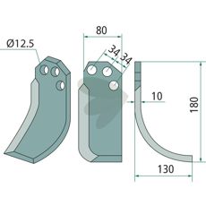 Rotavator knife Agritalia / Carraro c-c 34mm hole 12.5mm