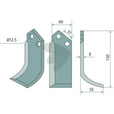 Rotavator knife Dondi c-c 31mm hole 12.5mm