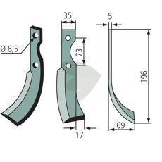 Rotavator Knife Eurosystems c-c 73mm hole 8.5mm