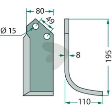 Rotavator Knife Ferrari c-c 49mm hole 15mm
