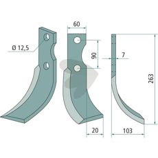 Rotavator Knife Ferrari c-c 90mm hole 12.5mm