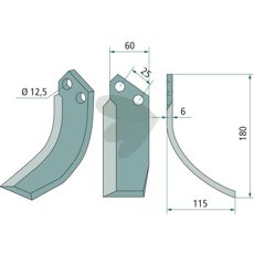Rotavator Knife Ferrari c-c 25mm hole 12.5mm