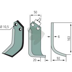 Rotavator Knife Ferrari etc. c-c 25mm hole 10.5mm