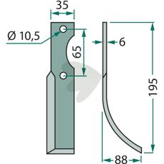 Rotavator Knife Ferrari c-c 65mm hole 10.5mm