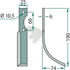 Rotary tiller knife Ferrari, Eurosystems c-c 66mm hole 10,5mm