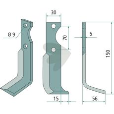 Rotary tiller knife Fort c-c 70mm hole 9mm