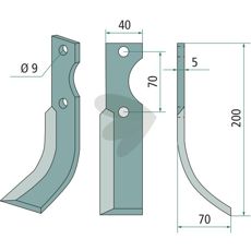 Rotary tiller knife Fort c-c 70mm hole 9mm