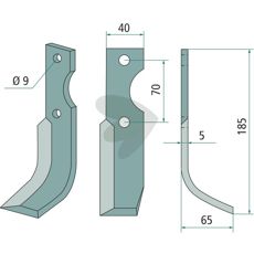 Rotary tiller knife Fort c-c 70mm hole 9mm