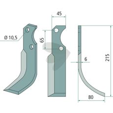 Rotary tiller knife Fort c-c 65mm hole 10,5mm